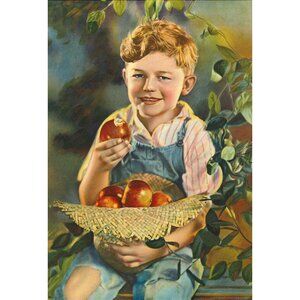 Vintage Calendar Print Hatful of Apples 6x8
